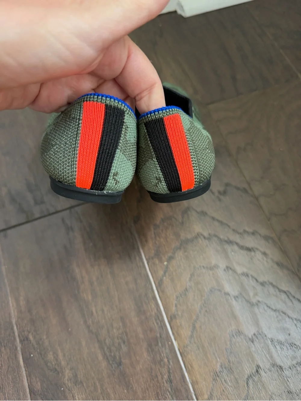 Rothy's Kids Green Camo Slip-On Flats with Blue Trim